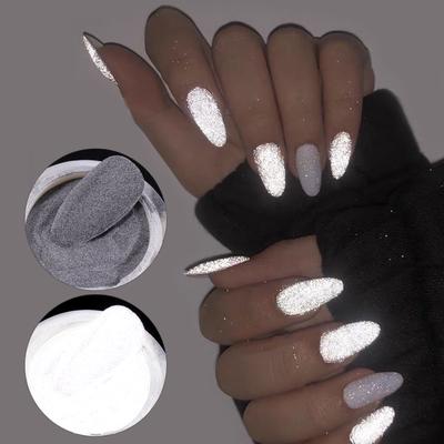 TikTok Glow In The Dark Reflective Nail Powder Grey White Dazzing Party Nail Art DIY Decoration