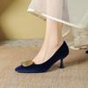 Pointed head shallow mouth high heels suede temperament elegant 2025 early spring new metal buckle professional work single shoes women