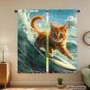 Piece Set High Definition Digital Printed Curtainsorange Tabby Cat Surfing Wave Colorful Vibrant Dynamichome Decoration Curtain Polyester