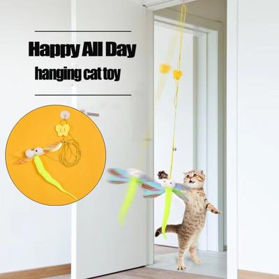 Bastoncino Elastico Interattivo Divertente Giocattolo per Gattino Piuma Campana Altalena Pendente Giocattoli per Gatti Corda Lunga Accessori per Stuzzicare il Gattino Da Appendere alla Porta