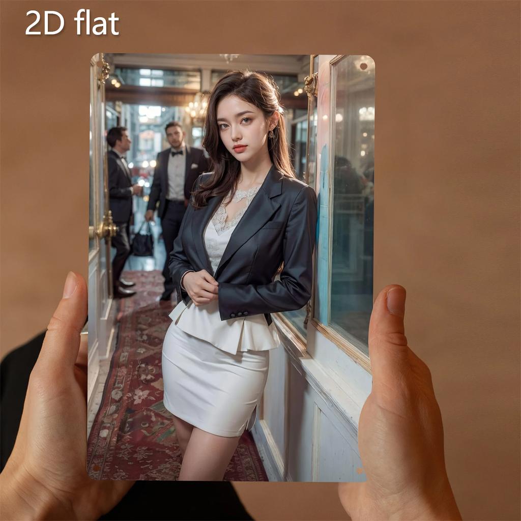 ArtyFame Elegant 2D Flat Metal Wall Art, Pre-Drilled Holes, Modern Woman In Black Blazer White Skirt Social Scene