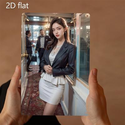 ArtyFame Elegant 2D Flat Metal Wall Art, Pre-Drilled Holes, Modern Woman In Black Blazer White Skirt Social Scene