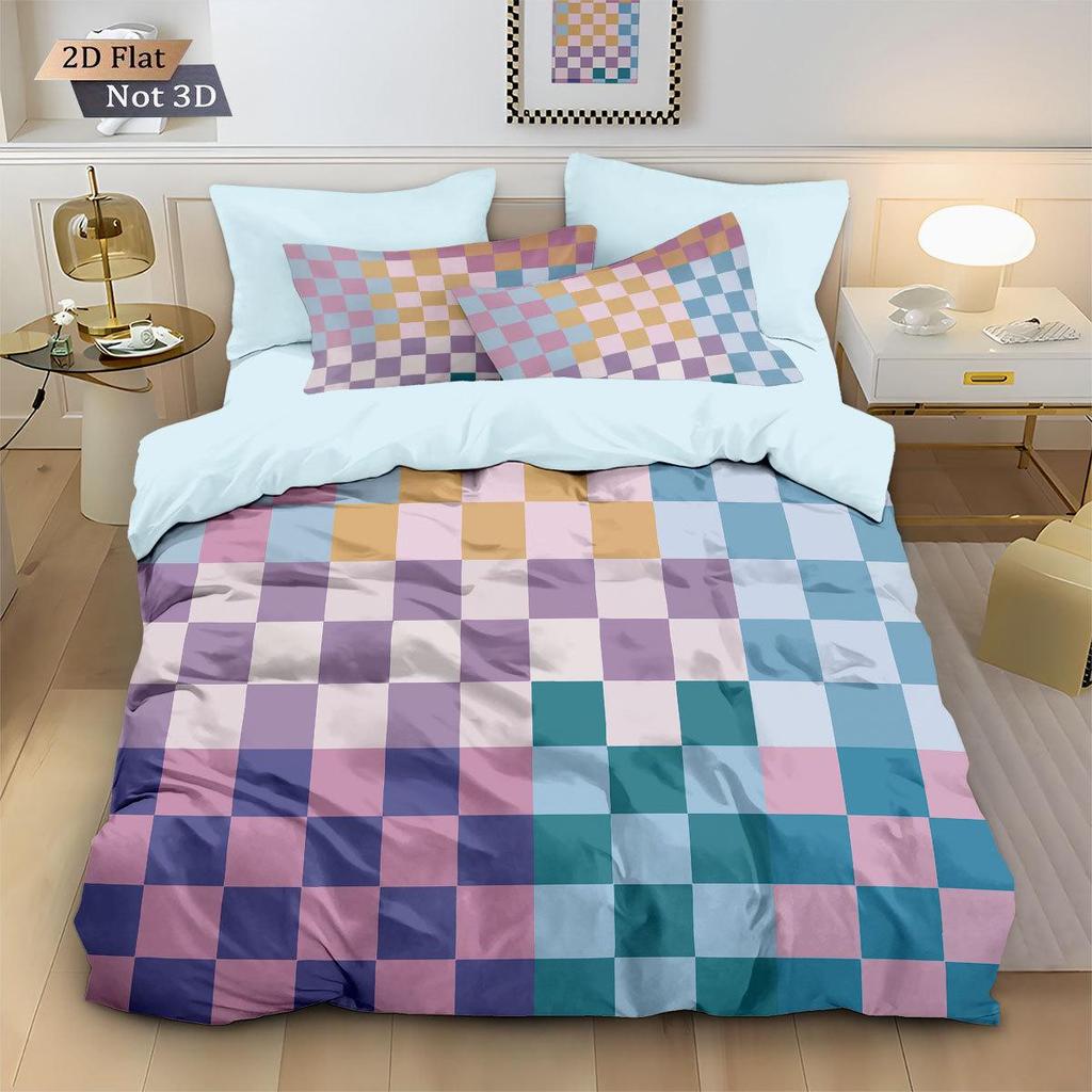 Geometric Colorful Checkerboard 3D Printed Brushed Duvet Cover Set