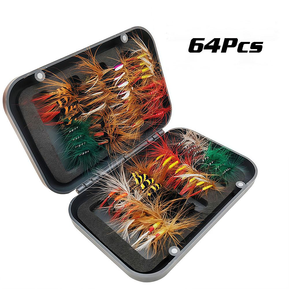 Santa King Fly Fishing Lures Kit with Box Nymph Bead head Wet Fishing Dry Flies for Trout Bass Salmon