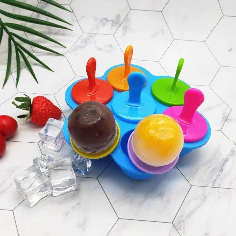 7 Grids DIY Ice Cream Popsicle Silicone Mold Ice Cream Ball Maker Popsicles Molds Baby Fruit Shake Home Kitchen Accessories Tool