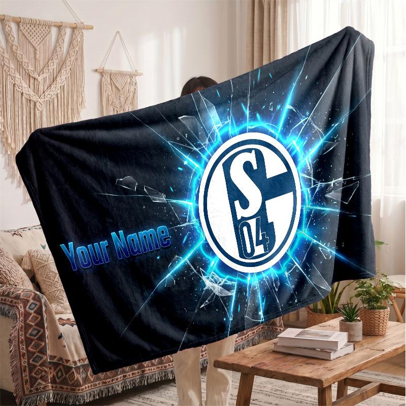 Schalke 04 FC Personalized Fleece Blanket With Football Logo, Custom Name Text Soft Warm Home Throw Blanket