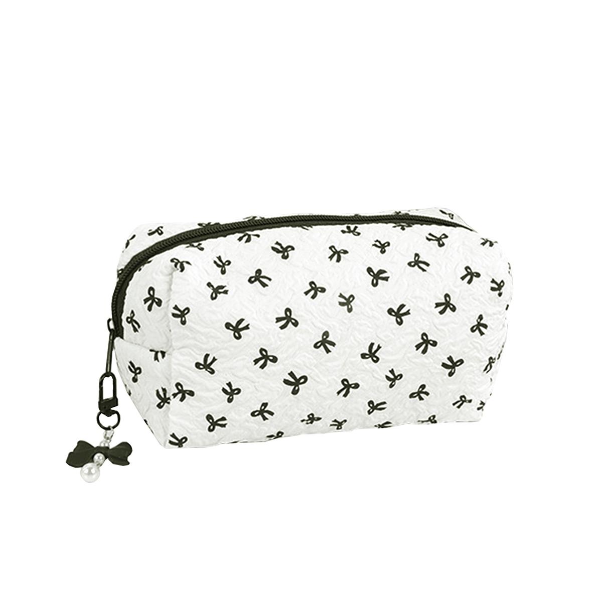 

1pc Bow Tie Pattern Pencil Case, Creative Butterfly Tie Zipper Pearl Pendant, Fashion School Supplies - Back to School Essential белый