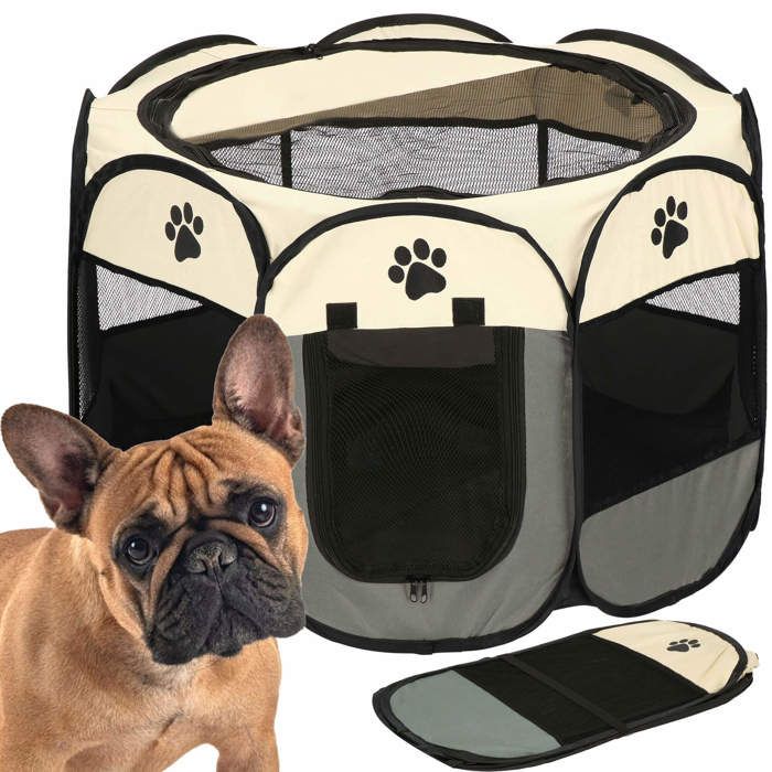 Parc pour chiots - Springos® - Modèle pliable - 114 x 114 x 56 cm - Tissu maillé respirant - Toit amovible