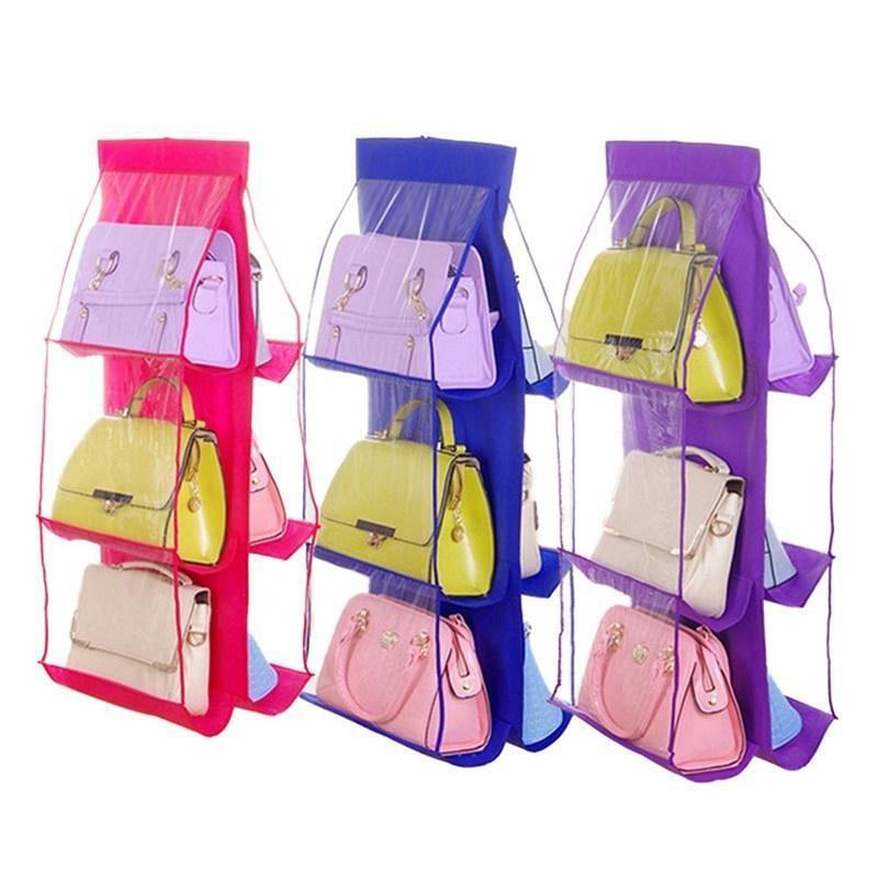 Double Side Transparent 6 Pocket Organizer Backpack Handbag Storage Bags Shoe Storage Bag Home Supplies Closet Rack Hangers
