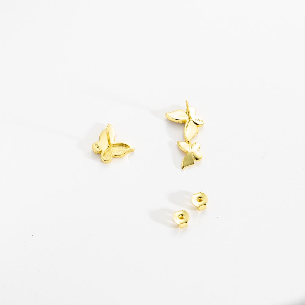 ANDYWEN 925 Sterling Silver Gold Butterfly Zircon CZ Stud Earring  Women Wedding Fine Jewelry