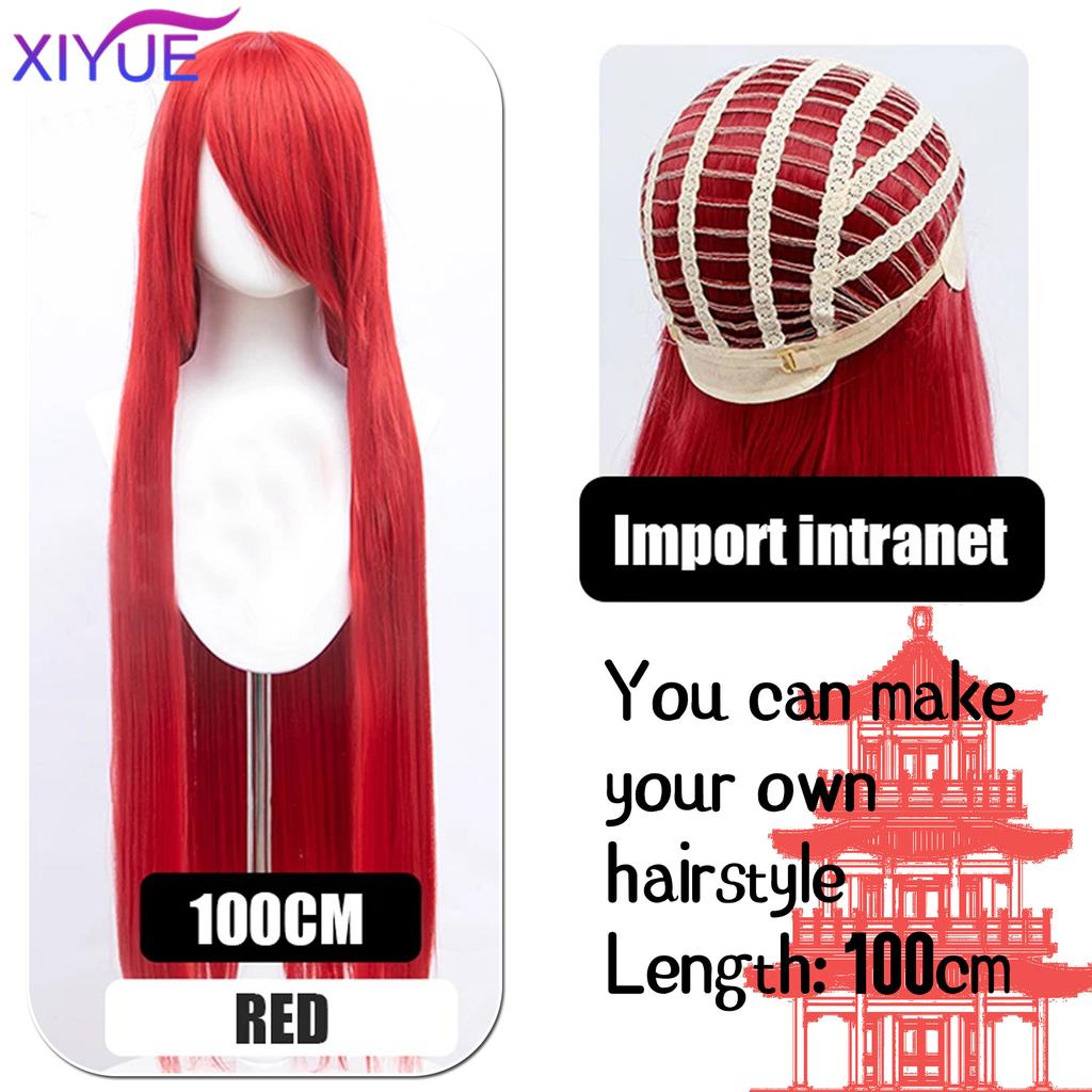 XIYUE Parrucche Cosplay Lunghe Sintetiche Colorate 100cm Parrucca Lolita Verde Rosa Bionda Viola Liscia Acconciatura per Festa di Halloween