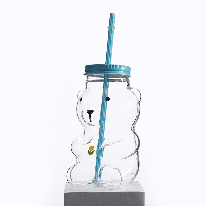 

Little Bear Glass Straw Cup, Fresh And Heat-resistant, Cute Bear Juice, Coffee, And Milk Cup, Made Of High Borosilicate Glass 301-400ml чорний