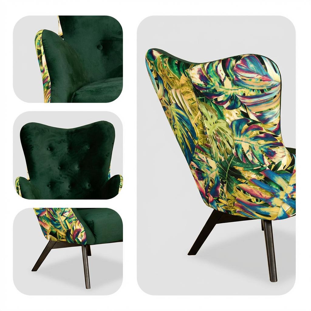 Ohrensessel Luna Print Duo mit Fußhocker und Muster im skandinavischen Stil – Family Meble