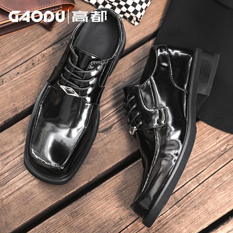 Lackleder glänzende Plateau Business Britischer Stil Lederschuhe Herren eckige Spitze erhöhend trendige Nische lässig Bräutigam Hochzeitsschuhe Herren