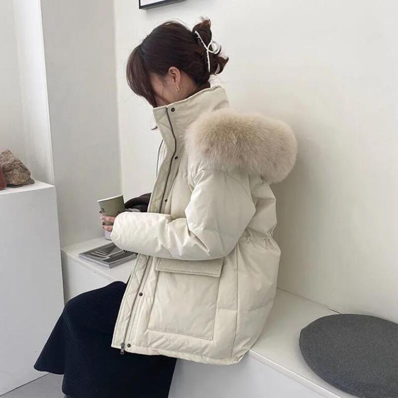 Cotton Padded Fur Parka New Big Fur Collar Down Winter Jacket Women Thick Warm Parkas Female Outerwear