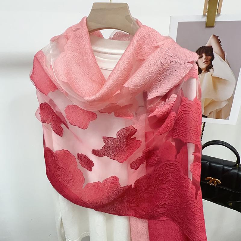 Shawl Scarf Advanced New Gradual Change Flower Long Silk Scarf Yarn Versatile Sunscreen Shawl