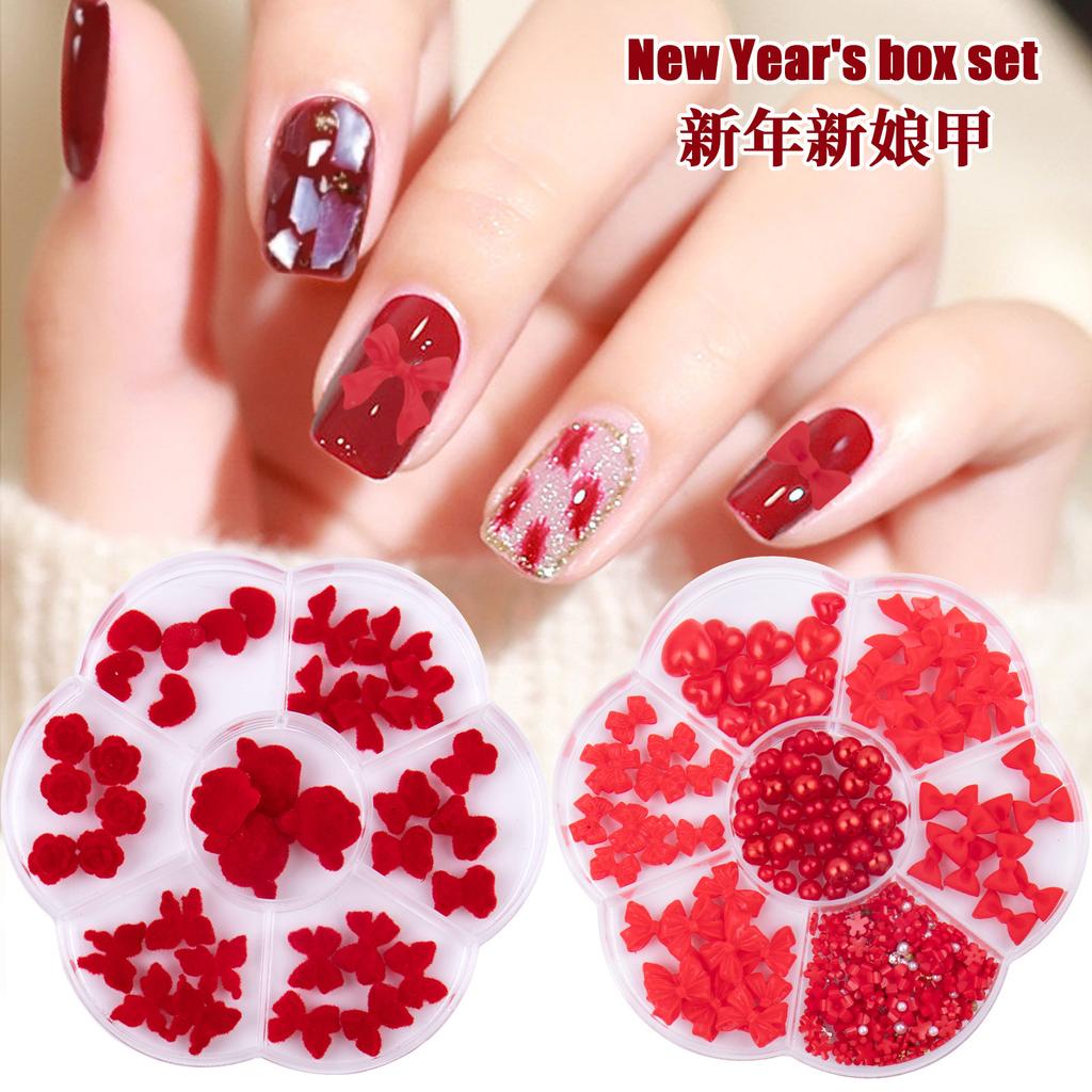 Christmas Velvet Red White Resin Bow New Year'S Nail Art Jewelry Mixed Set Accessories