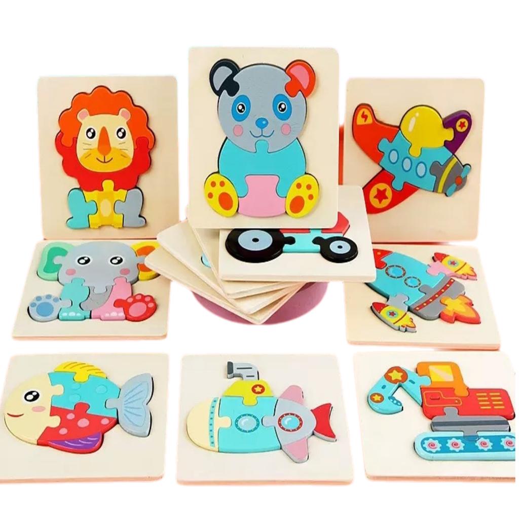 10.7cm/4.21in Kids Colorful 3D Puzzles Montessori Games Cartoon Animals Jigsaw Puzzle Baby Educational Wooden Toys for Children
