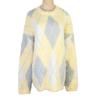 Women's French Argyle Pullover: Soft, Fluffy, Loose-Fit Color Block Sweater for Autumn/Winter, Versatile Round Neck Knit Design.