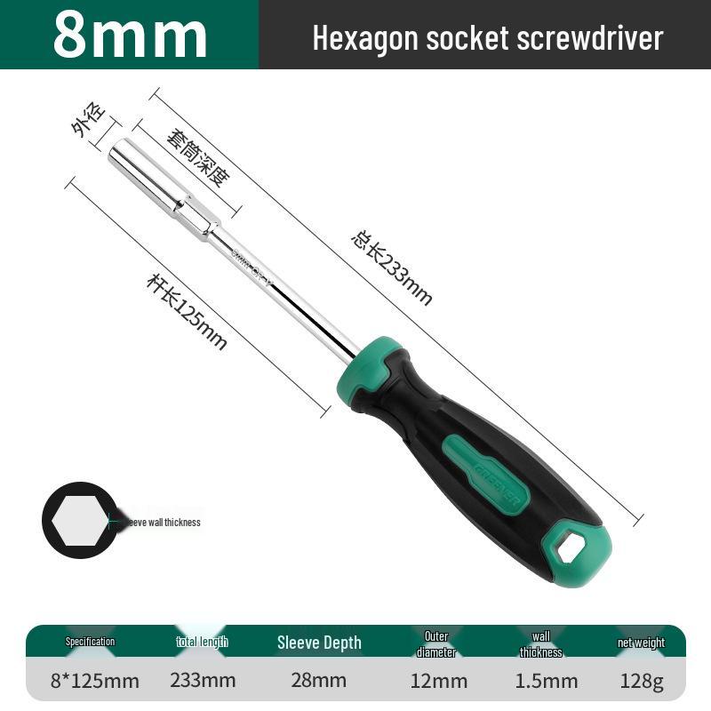 Green Forest 8-in-1 Hex Socket Screwdriver Set with Strong Magnetic 7mm Bit