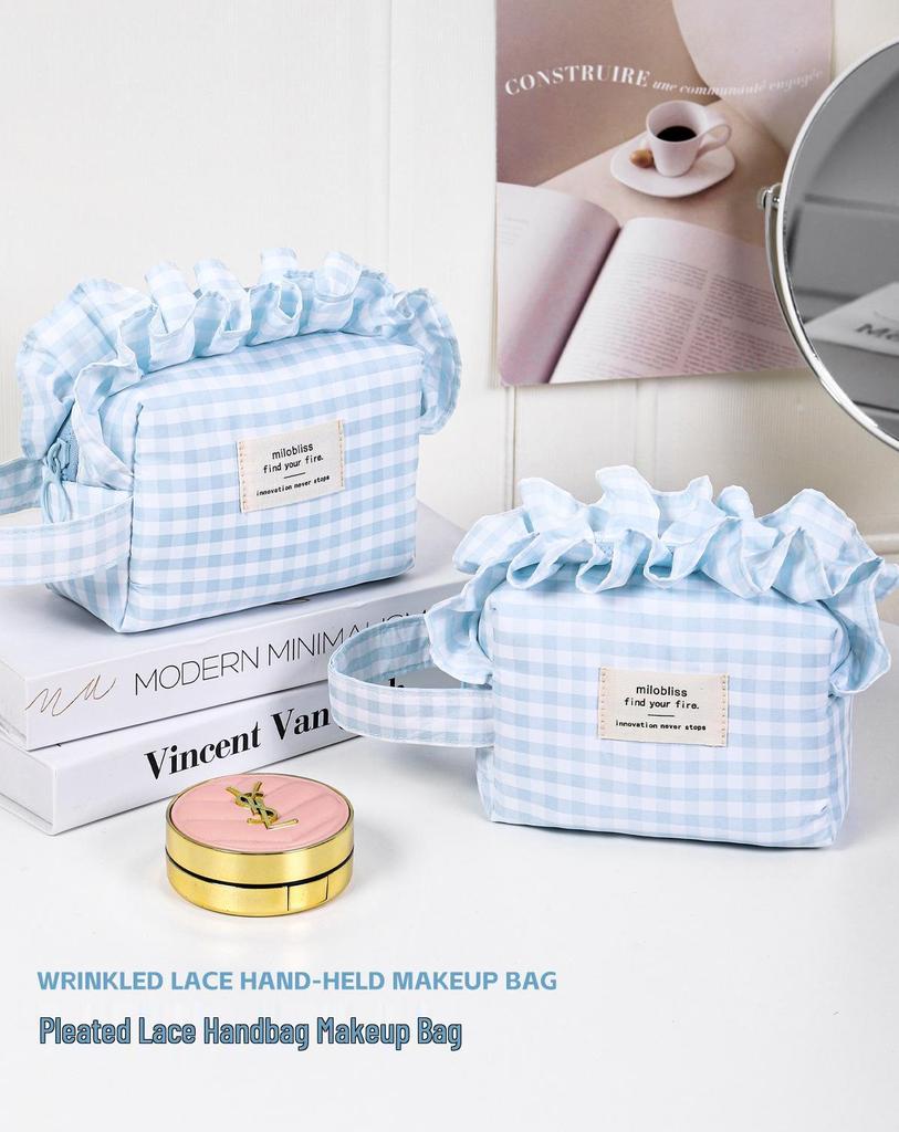 Original Large-Capacity Women's Plaid Pleated Handbag & Makeup Bag