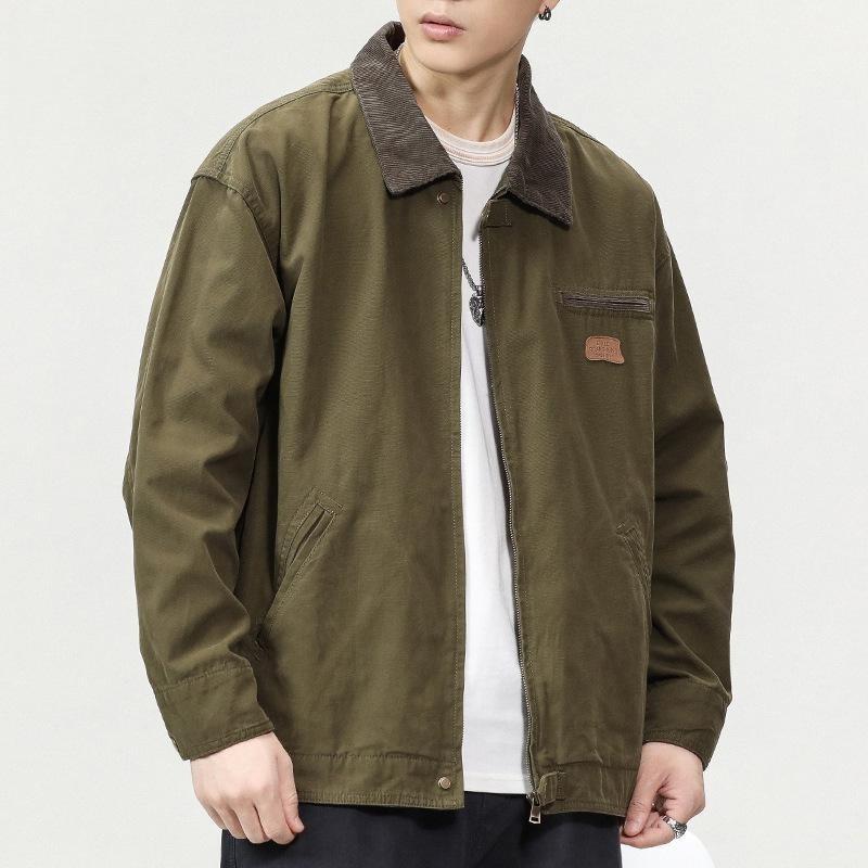 Mu Qiu Menswear | Trendy Mountain Style Outdoor Lapel Loose Workwear Jacket for Men In High-End Pearl Canvas American Style