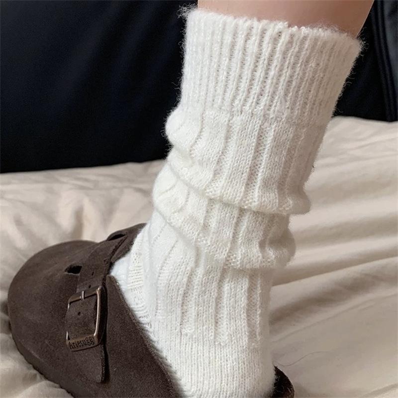 Pink Australian Fleece Socks Thickened Warm Socks Cartoon Striped Cute Plush Floor Socks