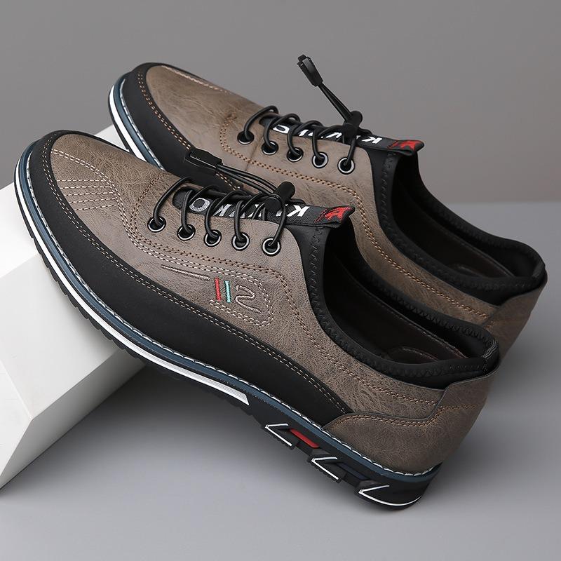 Fashion Men Sneaker Retro Leather Casual Shoes Adjustable Elastic Band Slip on Shoes Soft-sole Driving Shoe Men Shoes Big Size53
