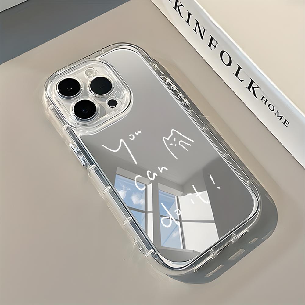 Custodia Specchio Posteriore Semplice Gatto Citazione Ispiratrice per iPhone 17 16 15 14 13 12 11 Pro Max X XR XS Plus Air Cover Antiurto