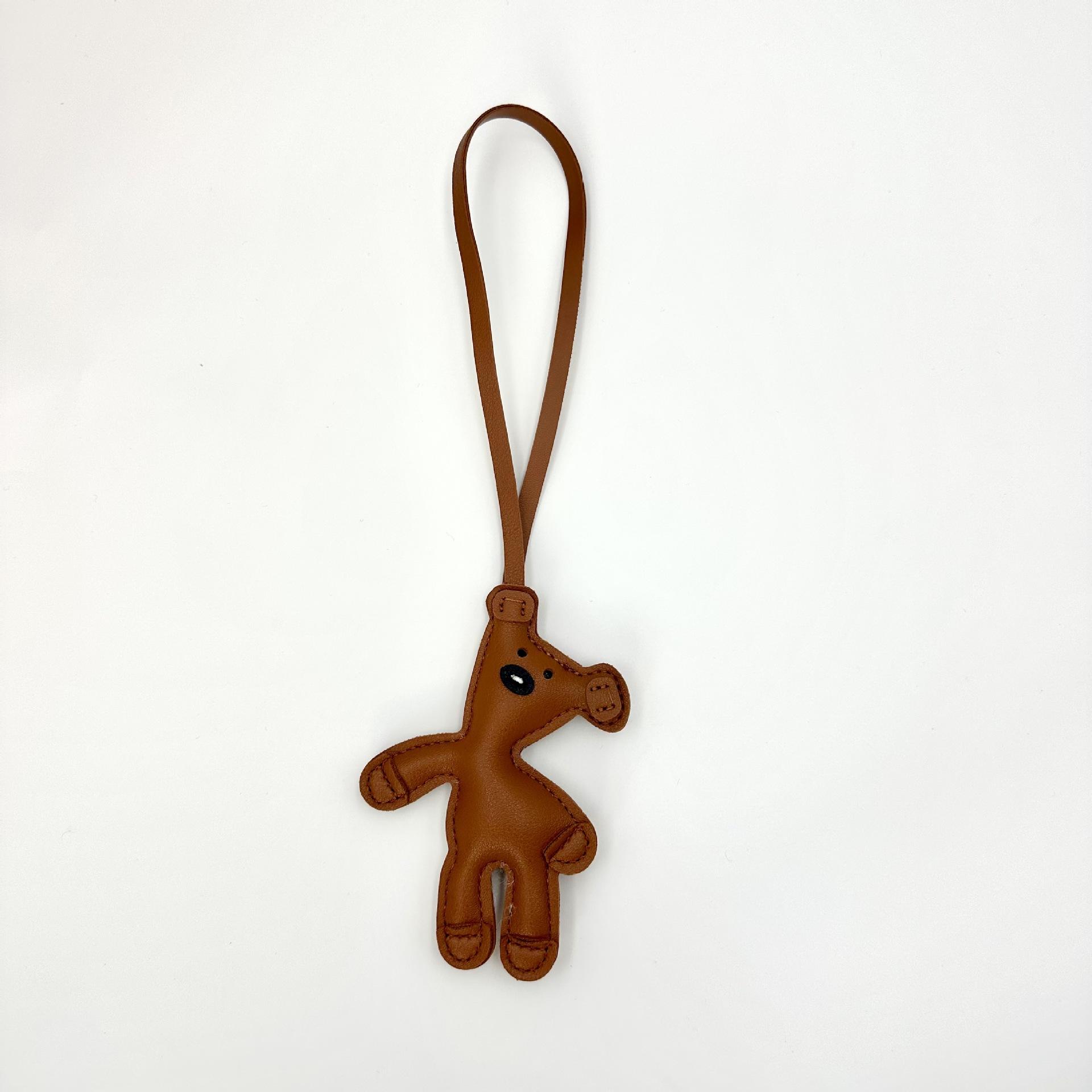Cartoon bean teddy bear pu leather pendant simple leather keychain gift pendant personalized bag trinket