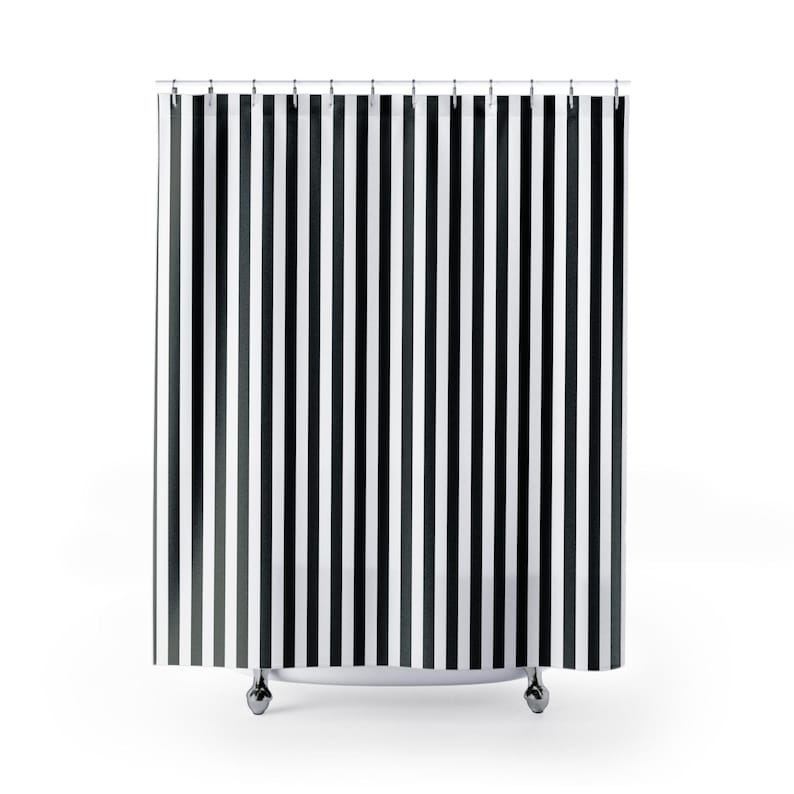 

White and black striped modern waterproof classic retro vintage dark coquette decor bathroom cute shower curtain 90X180cm