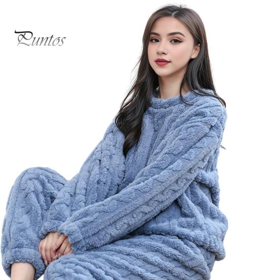 

Комплект из 2 предметов, зимняя пижама, утолщенный коралловый флис, скрученная текстура, круглый вырез, длинные рукава, эластичная талия, брюки, домашняя одежда, одежда для отдыха синий