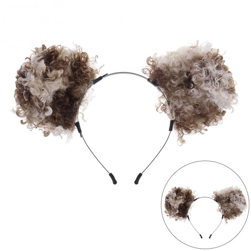 Halloween Curly Dog Costume Set Plush Faux Fur Ears Tail Headband Cosplay Props Party