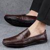 Genuine leather men's casual and comfortable driving shoes High quality gentleman Black Brown Flats outdoors Comfortable stroll