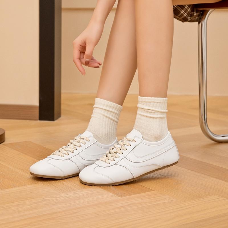 German Training Shoes Women Genuine Leather Women Sneakers Flat Lace-up Retro Large Size Forrest Gump Shoes Women