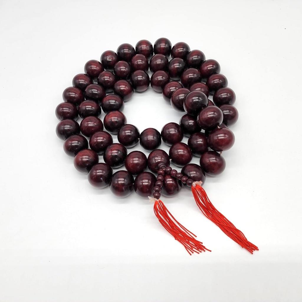 [deaizaka.biz] Large Prayer Bead Necklace, Extra Large, 3cm Diameter, 54 Beads, 130cm Long, Deep Reddish-Purple, Made of Mahogany Wood, Perfect for