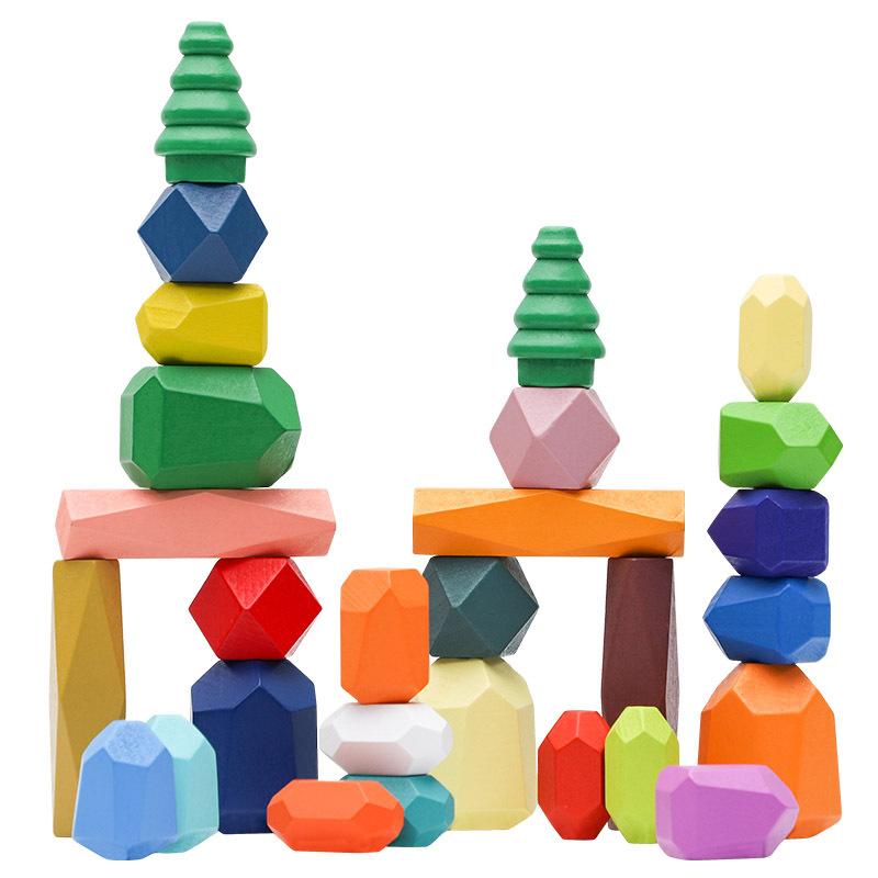 Children Wooden Stacked Building Block Montessori Early Education Colorful Stacked Stone Building Block Stacked Music Stone Toys