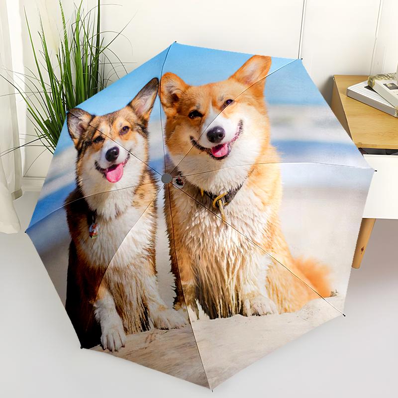 1pc Cute dog pattern Umbrella Portable Folding Umbrella Iron Frame Hole Bone Structure Outdoor Home Umbrella