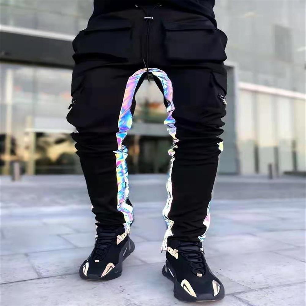 Mens Casual Jogger Cargo Pants Man Fashion Harem Pant Loose Trouser Streetwear Male Trend Pantalon Homme Reflective