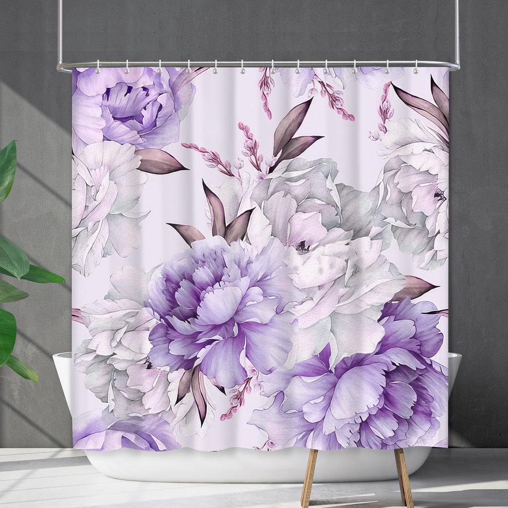 Shower Curtain Waterproof And Mildew-Proof 3D Digital Printing Plant Flower Plant Shower Curtain Bathroom Partition