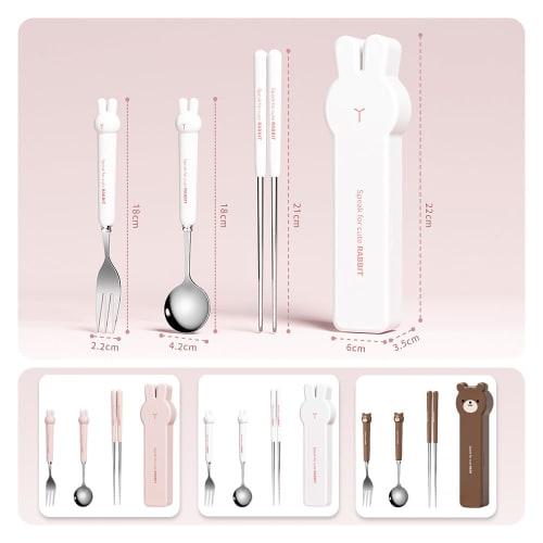Stainless Steel 3-piece Cutlery Set Including Chopsticks, Spoon, Fork, and Storage Case. Perfect for Lunch Boxes, Adult and Student Use. Perfect for C