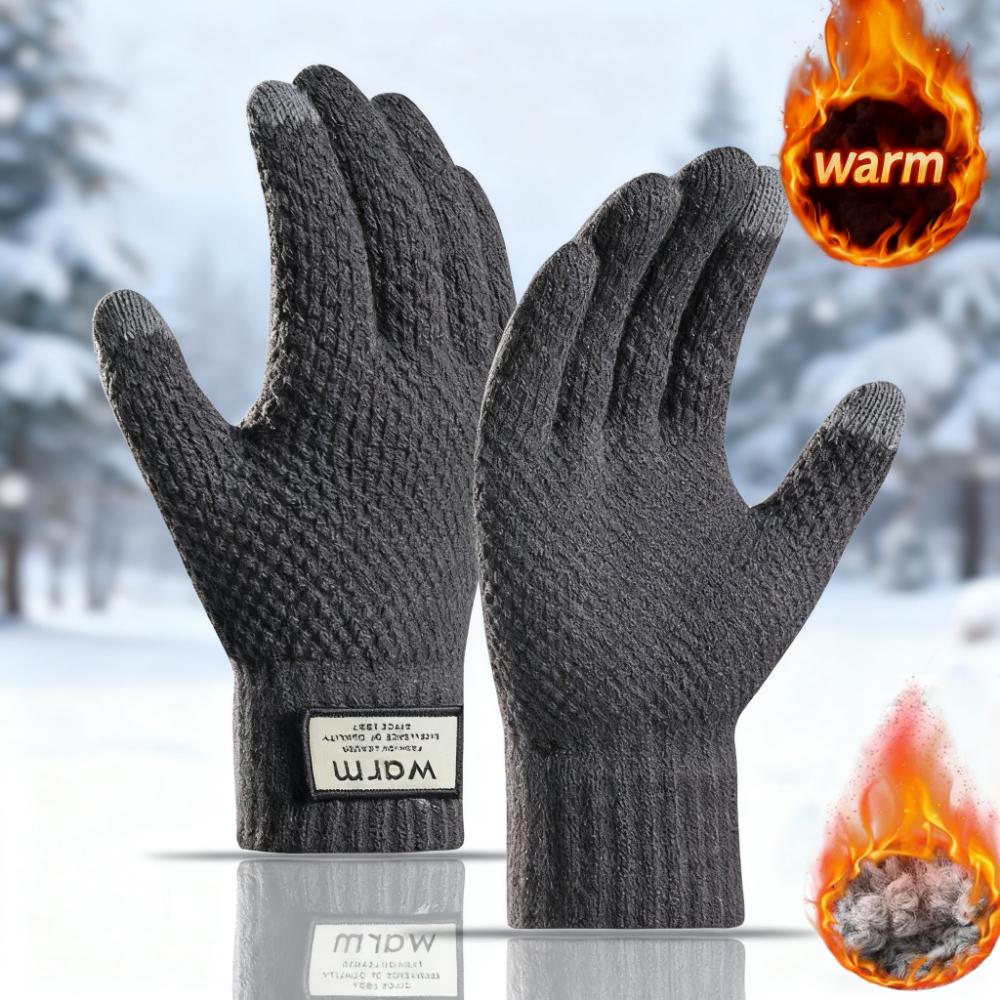 Winter Knitted Gloves Windproof Warm Thickened Plush Lined Touch Screen Cycling Driving Gloves Anti-Cold Outdoor Running Gloves