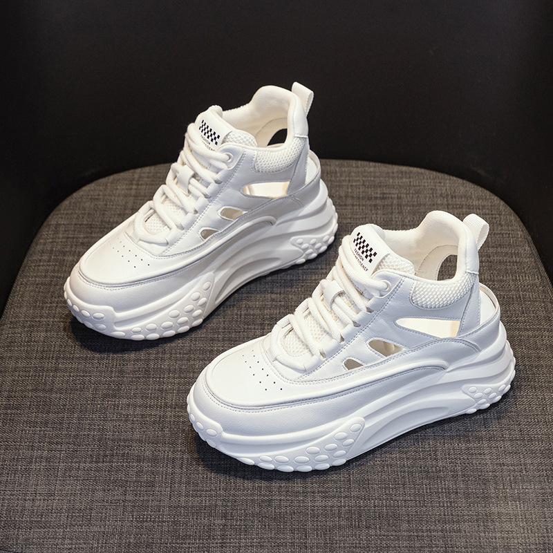 Leather hollow dad shoes women's summer 2025 new lightweight inner height increase casual fashion sports shoes platform sandals