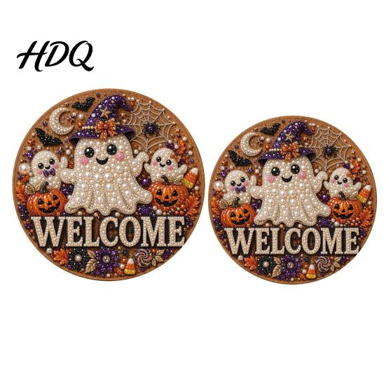 Faux Pearl Painting Arts Halloween Door Sign Kit Ghost Skull Skeleton Cat Welcome Handmade Decoration Crafts for Wall Craft Project