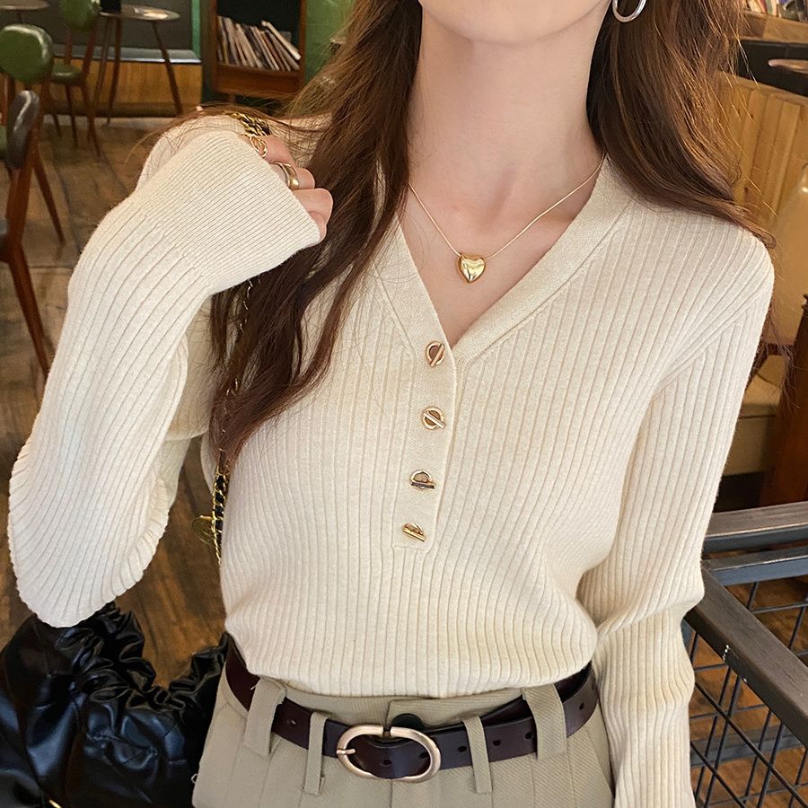 Women's Red Sweater Spring and Autumn Base Layer Inner Wear High-End Top Autumn and Winter Knitted Shirt