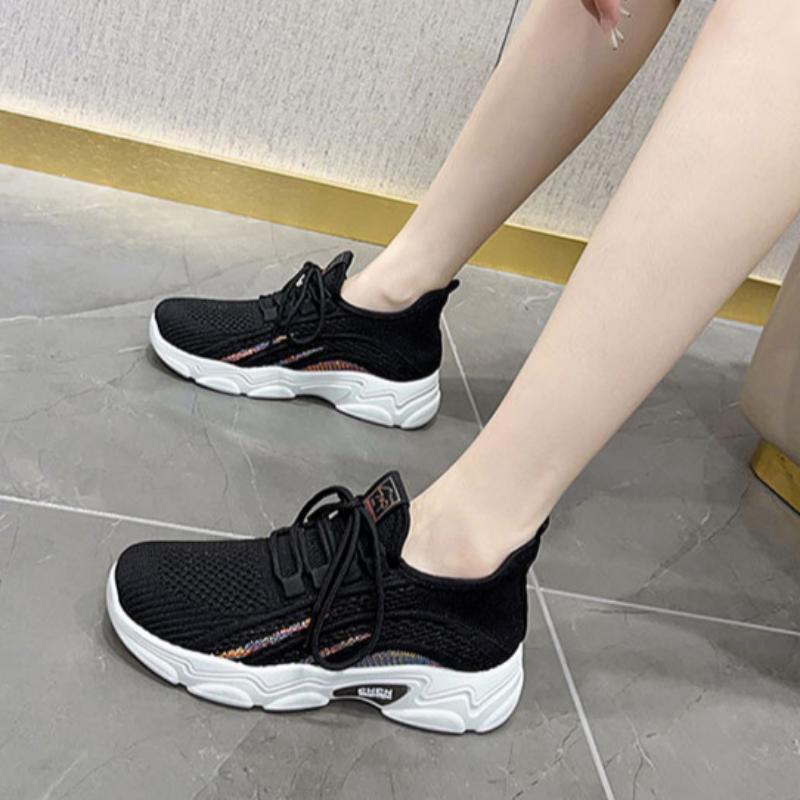 Women's Sports Shoes Thick Sole Heightening Casual Shoes Breathable Flying Weave Women's Shoes