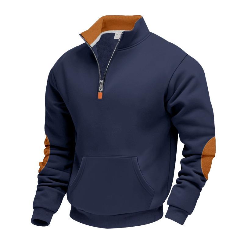 Men's Fleece Lined Color Block Zip Up Stand Collar Sweatshirt.