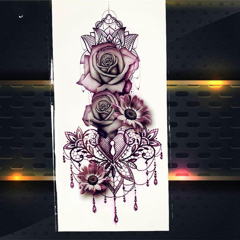 Náramky Samolepky Šperky Lady Body Hrudník Umění Water Transfer Tetování Dočasné tetování Purple Rose