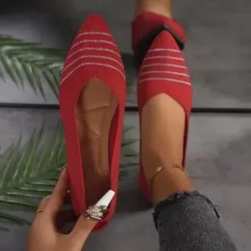 

2025Women Pointed Toe Flat Shoes Solid Color Knitted Slip on Shoes Casual Breathable Ballet Flats Women Flat Shoes Loafers Women 43 червоний