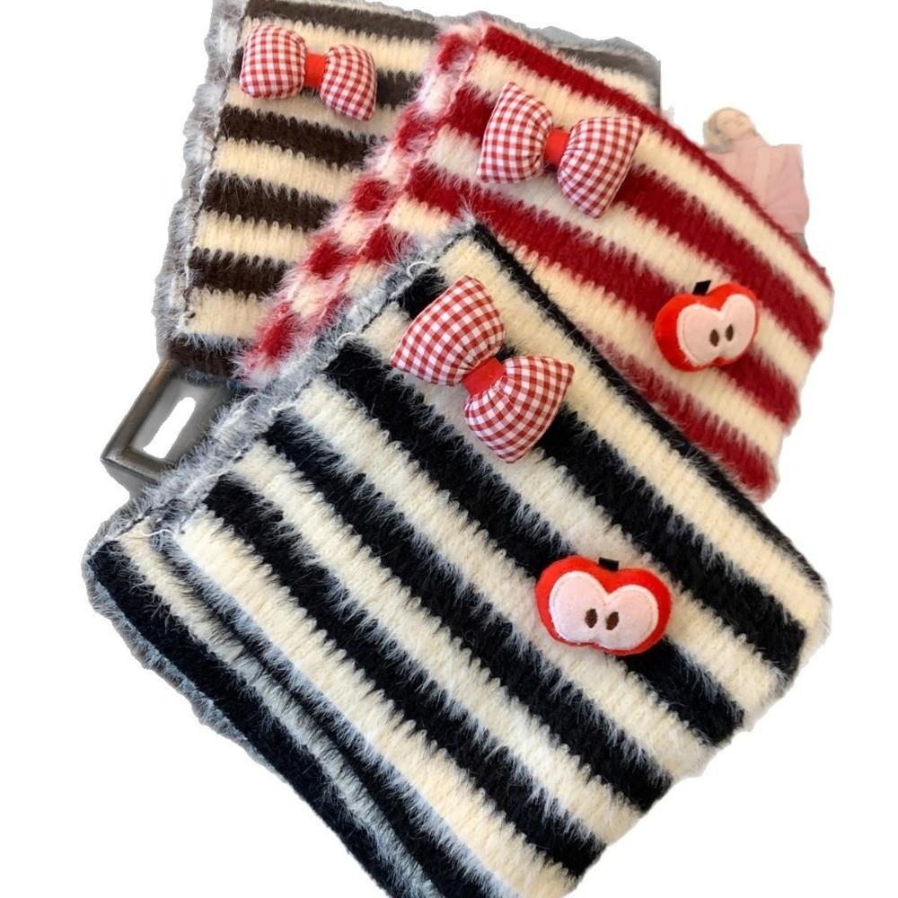 Polyester Warm Winter Scarf Cold Proof Striped Bow Scarf Plush Knitted Neck Scarf Cold Weather